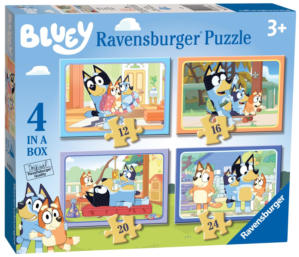 Ravensburger Bluey 4-in-Box Puzzle Bluey and Bingo scene boosts focus and family play