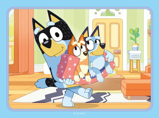 Ravensburger Bluey 4-in-Box Puzzle Mum and Dad scene supports calm, focused playtime