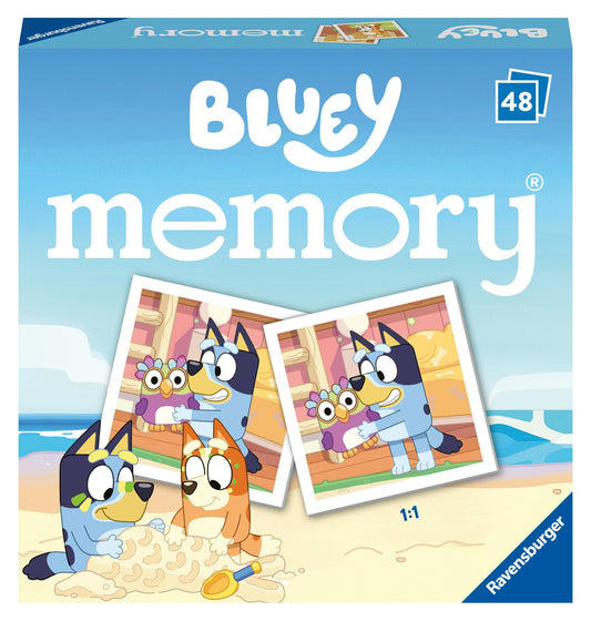 Ravensburger Bluey mini memory cards for kids—portable matching game to boost concentration and social play.