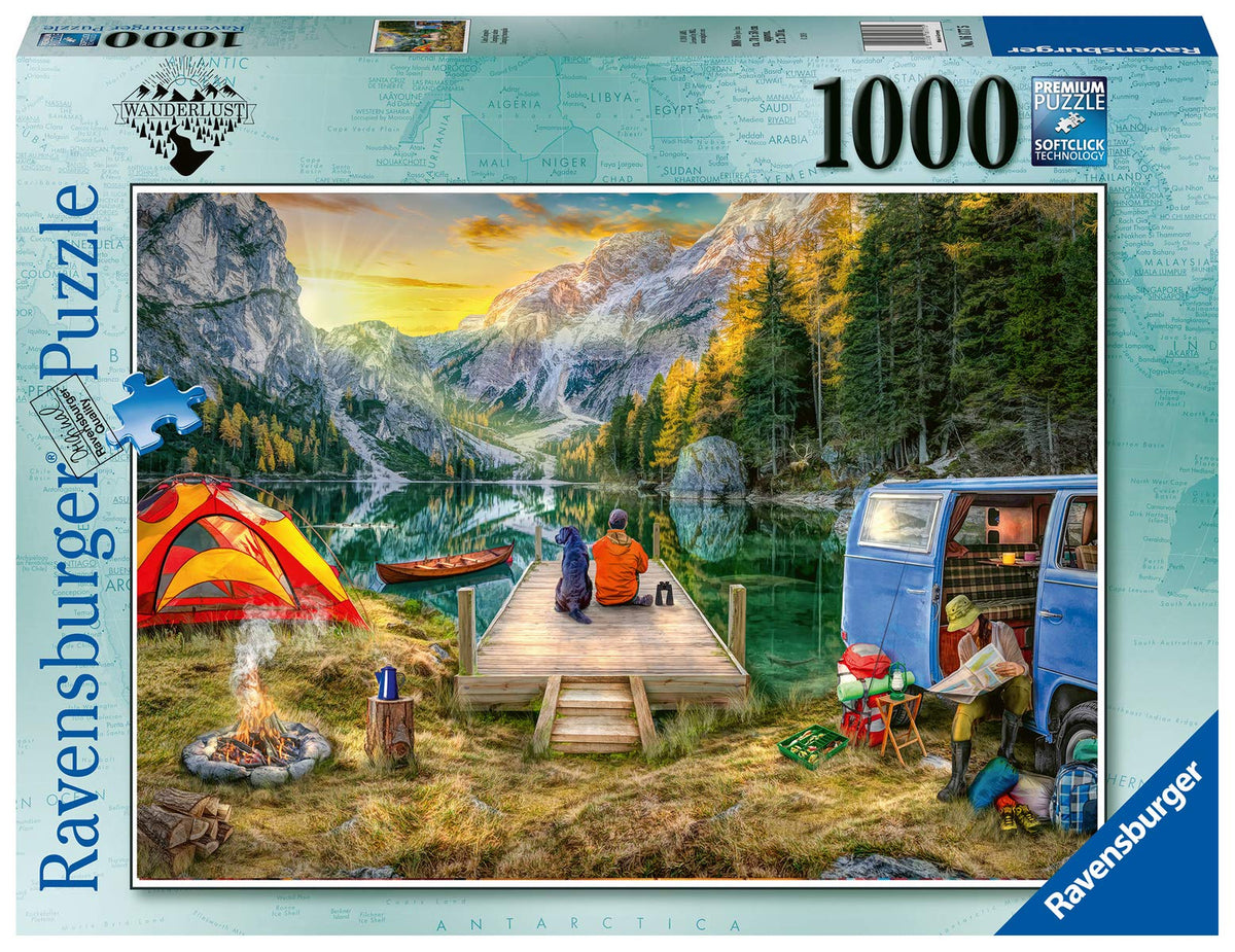 Ravensburger Calm Campsite Puzzle box ready for a family puzzle session.