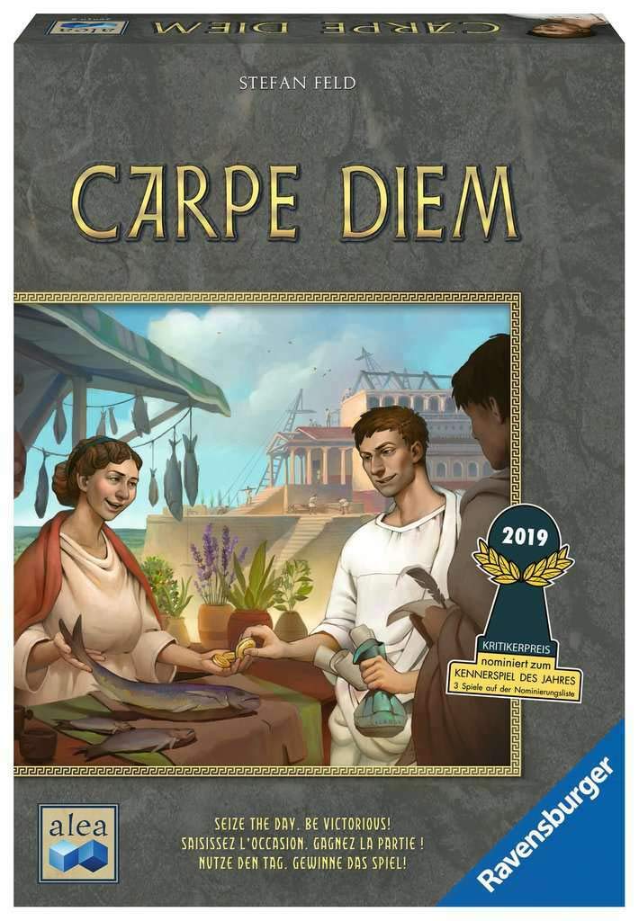 Ravensburger Carpe Diem board and tiles showcase strategic planning for age 10 and up.