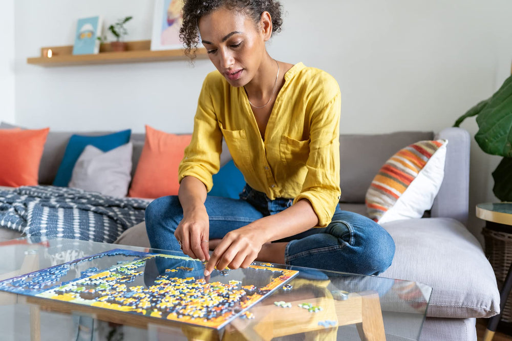 Ravensburger Christmas Library puzzle pieces up close reveal high quality interlocking.