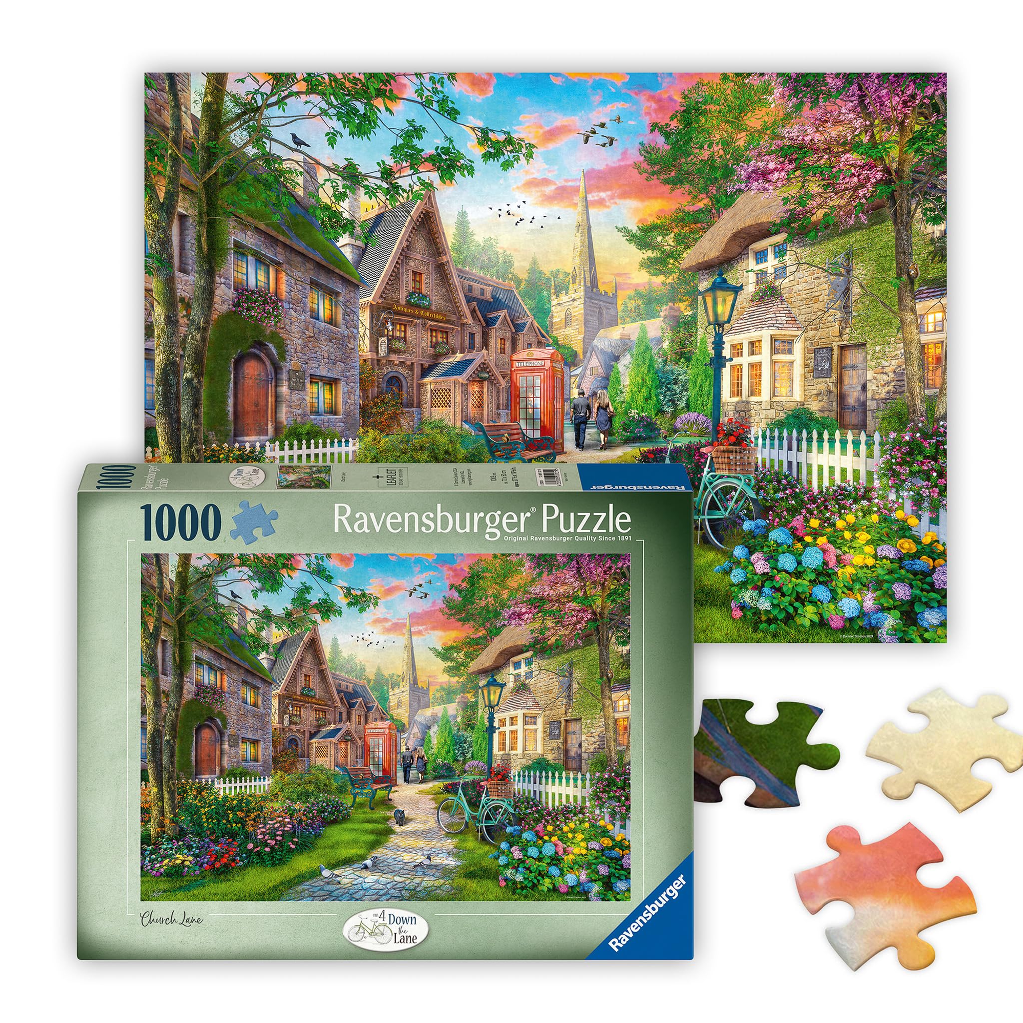 Ravensburger Church Lane puzzle scene, tranquil village street for mindful puzzling
