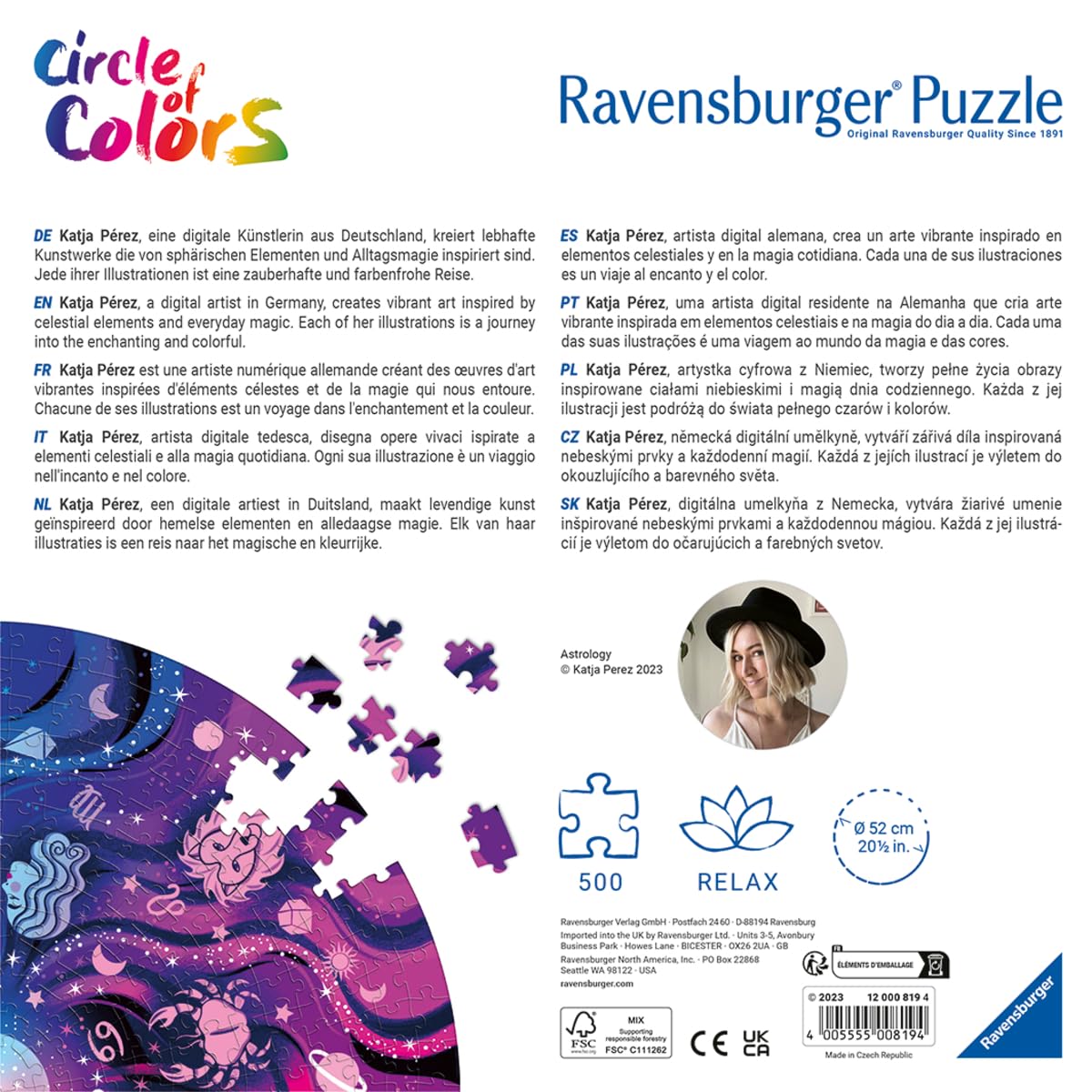 Ravensburger Circle of Colors Astrology box packaging highlights premium, gift-ready presentation