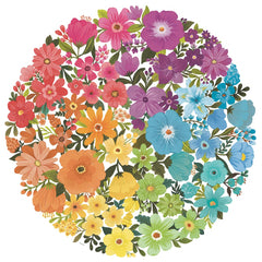Ravensburger Circle of Colors: Flowers puzzle top view highlighting vibrant, glare-free colors for relaxing play.