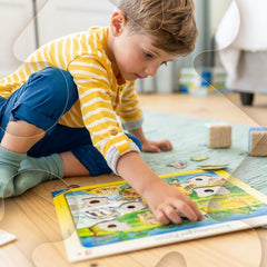 Ravensburger Construction Site frame puzzle showing builders to enhance patience and spatial skills