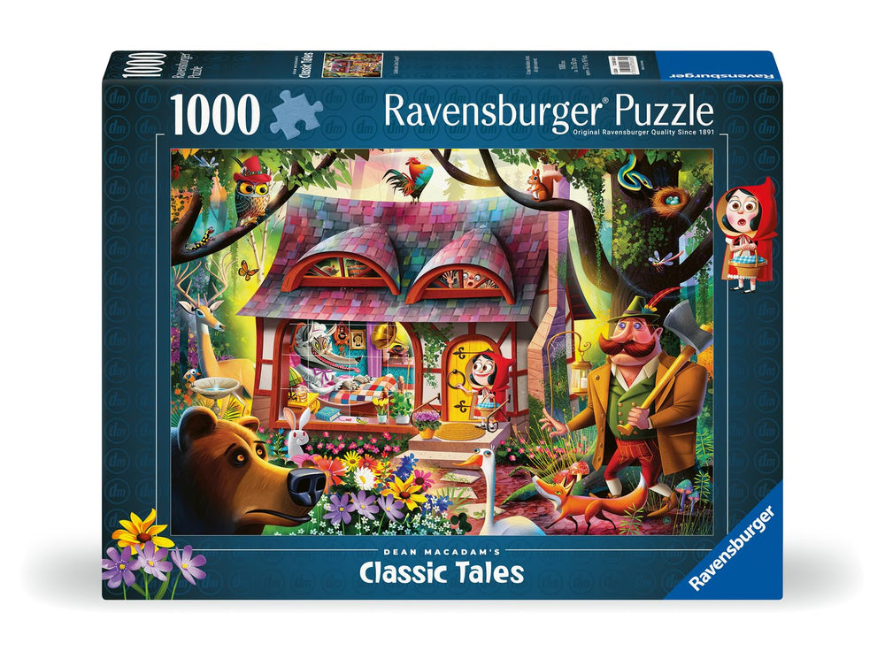 Ravensburger Dean MacAdam puzzle artwork shows wolf and cottage ambiance for suspense