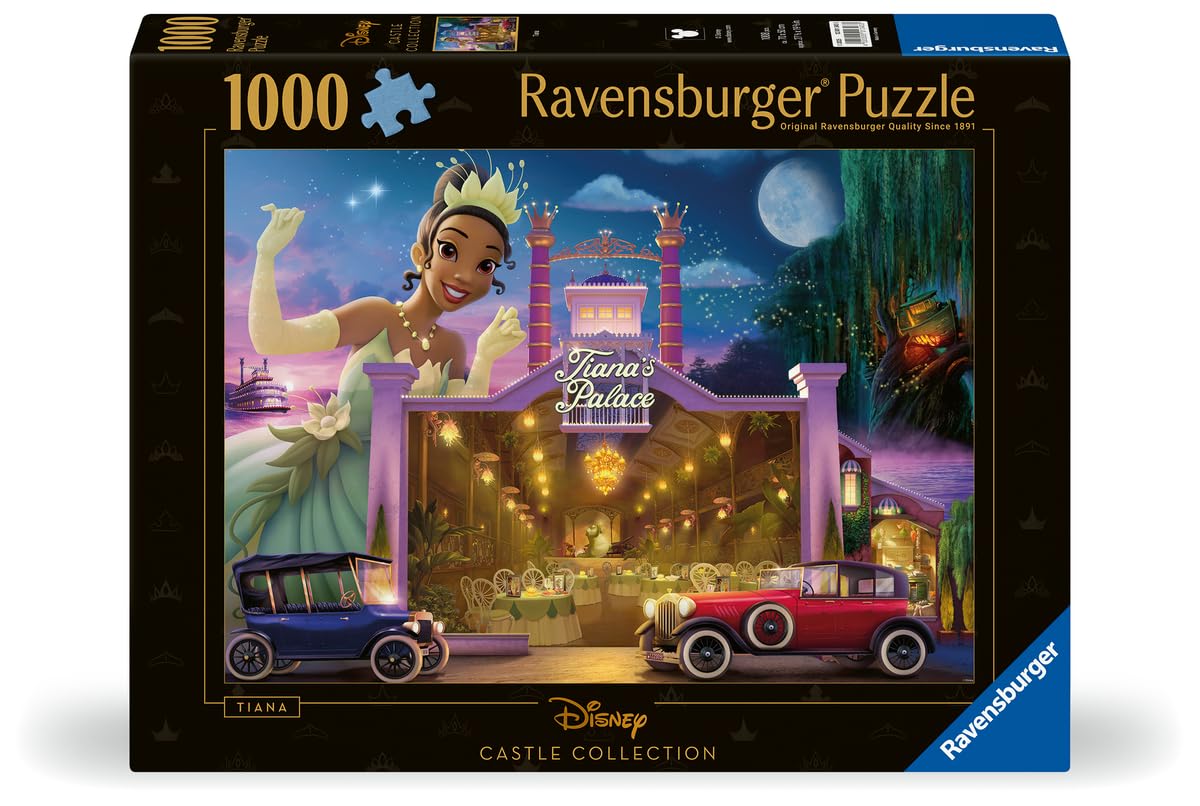 Ravensburger Disney Castles Tiana princess-tiana-portrait highlights character detail for mindful puzzling.