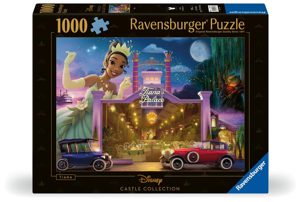 Ravensburger Disney Castles Tiana princess-tiana-portrait highlights character detail for mindful puzzling.
