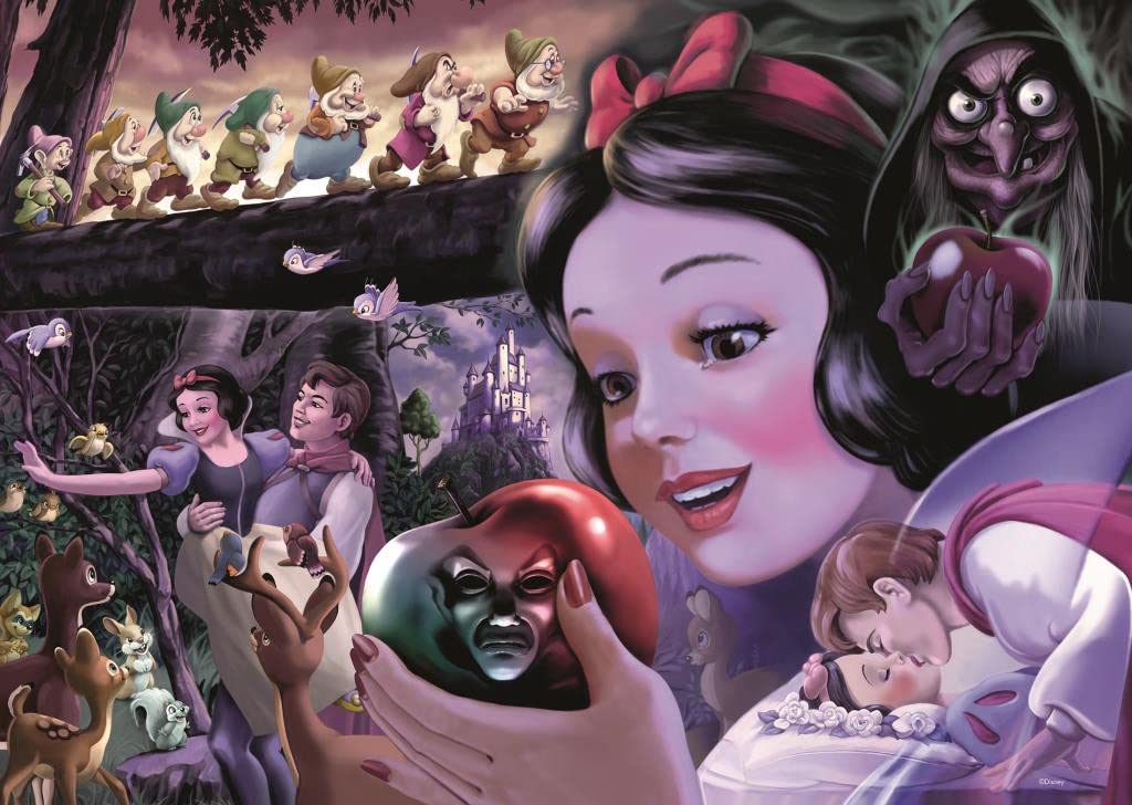 Ravensburger Disney Heroines Snow White jigsaw shows a vibrant, inviting fairy-tale scene