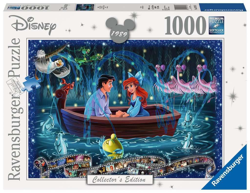 Ravensburger Disney Little Mermaid puzzle captures Ariel and Eric’s romantic kiss scene in the Blue Lagoon for relaxing evenings.