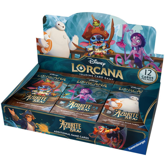 Ravensburger Disney Lorcana Azurite Sea booster display with vibrant artwork for collectors
