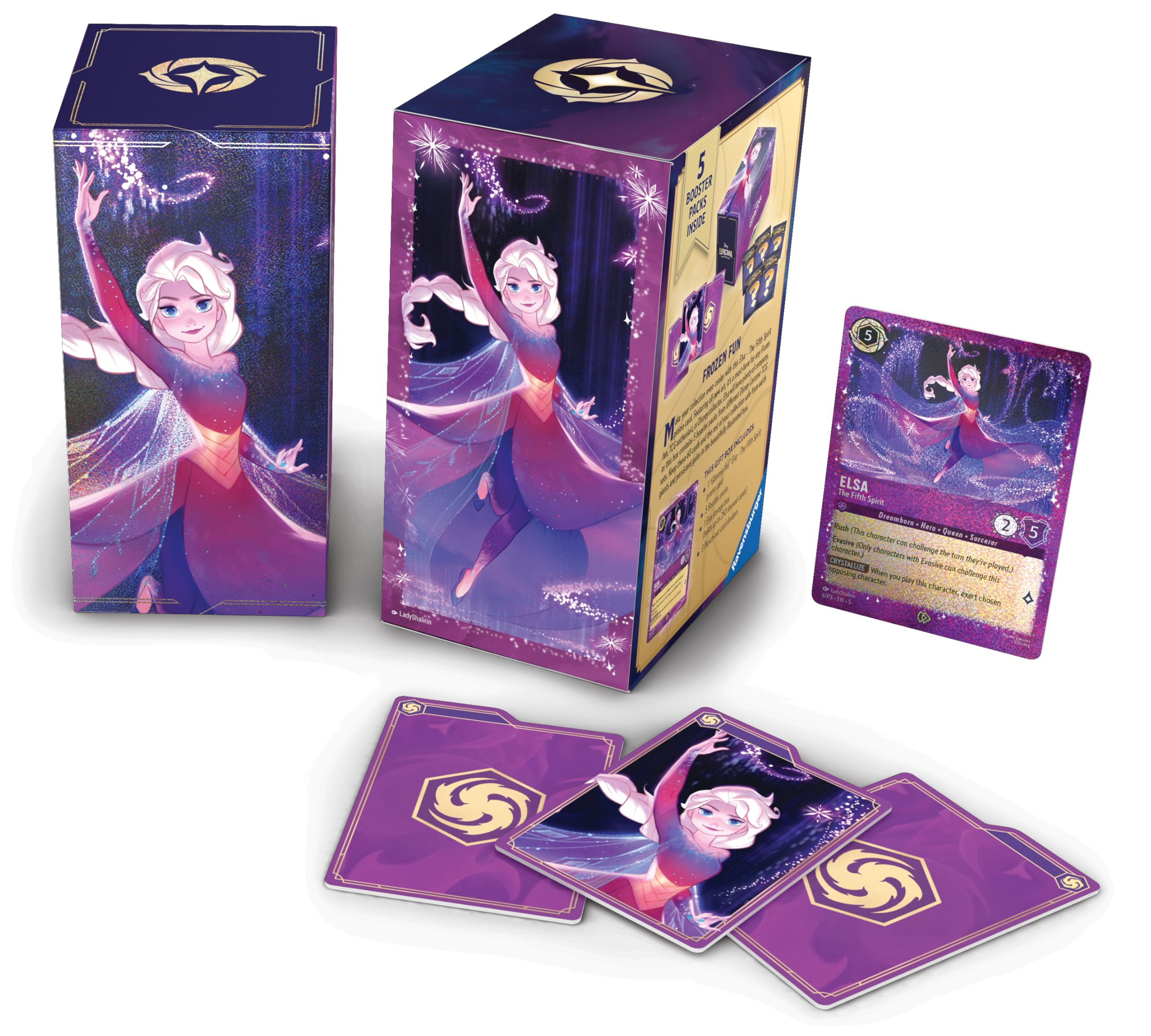 Ravensburger Lorcana Elsa promo card with glimmer foil for a standout display