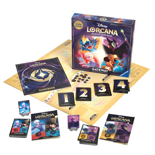 Ravensburger Disney Lorcana Gateway box and decks displayed, ideal for easy entry for new players.