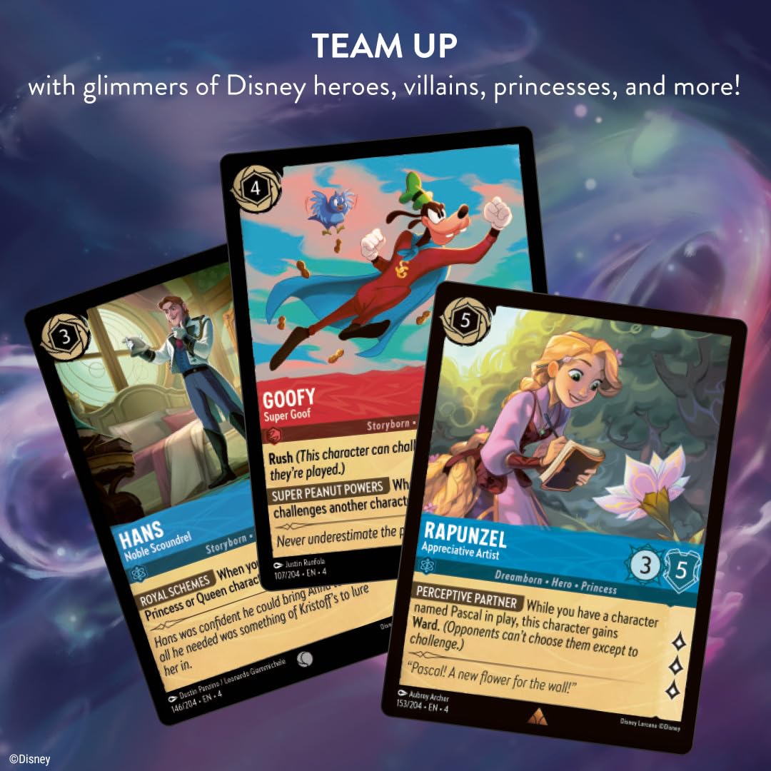 Ravensburger Disney Lorcana Gateway glimmers cards showcase vivid artwork and approachable play.