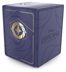 Ravensburger Lorcana premium deck box showcases leatherette finish with foil detailing.