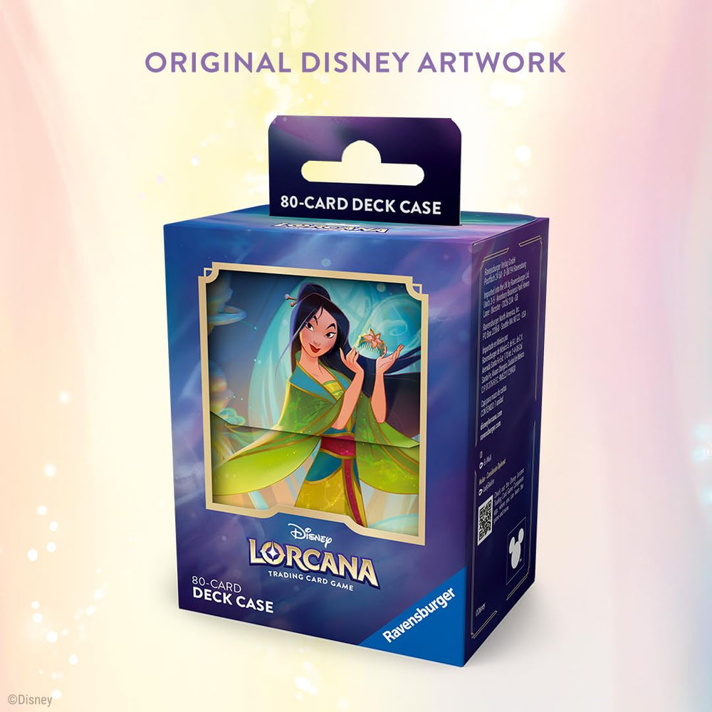 Ravensburger Mulan sleeved cards storage demonstrates capacity for up to 80 cards