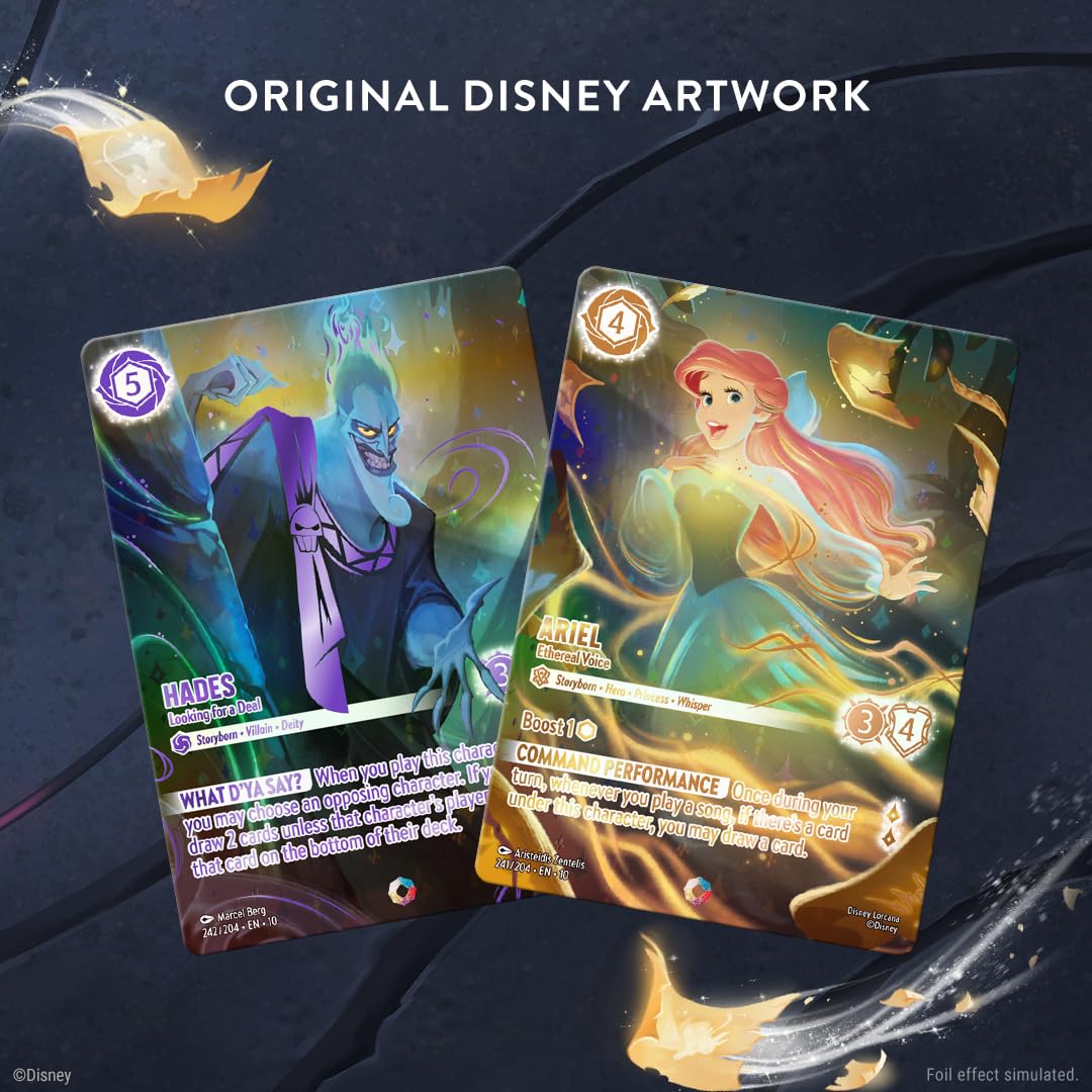 Ravensburger Disney Lorcana card assortment highlighting foil cards for collectors