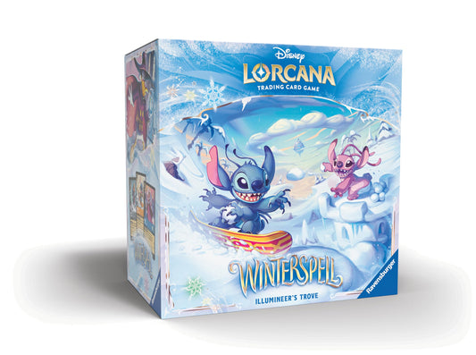 Ravensburger Disney Lorcana Winterspell Illumineer's Trove storage box keeps decks organized during gameplay.