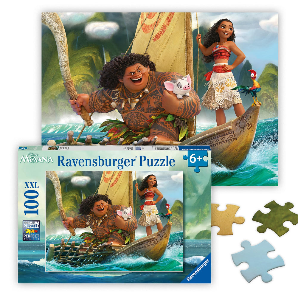 Ravensburger Disney Moana 100-piece puzzle: One Ocean One Heart scene for screen-free adventure.