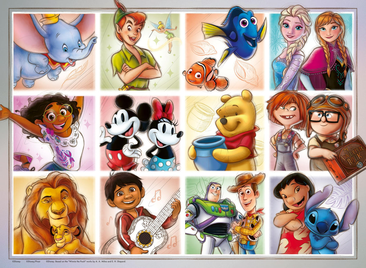 Ravensburger Disney multicharacter XXL 100-piece puzzle, hero image, boosts focus.