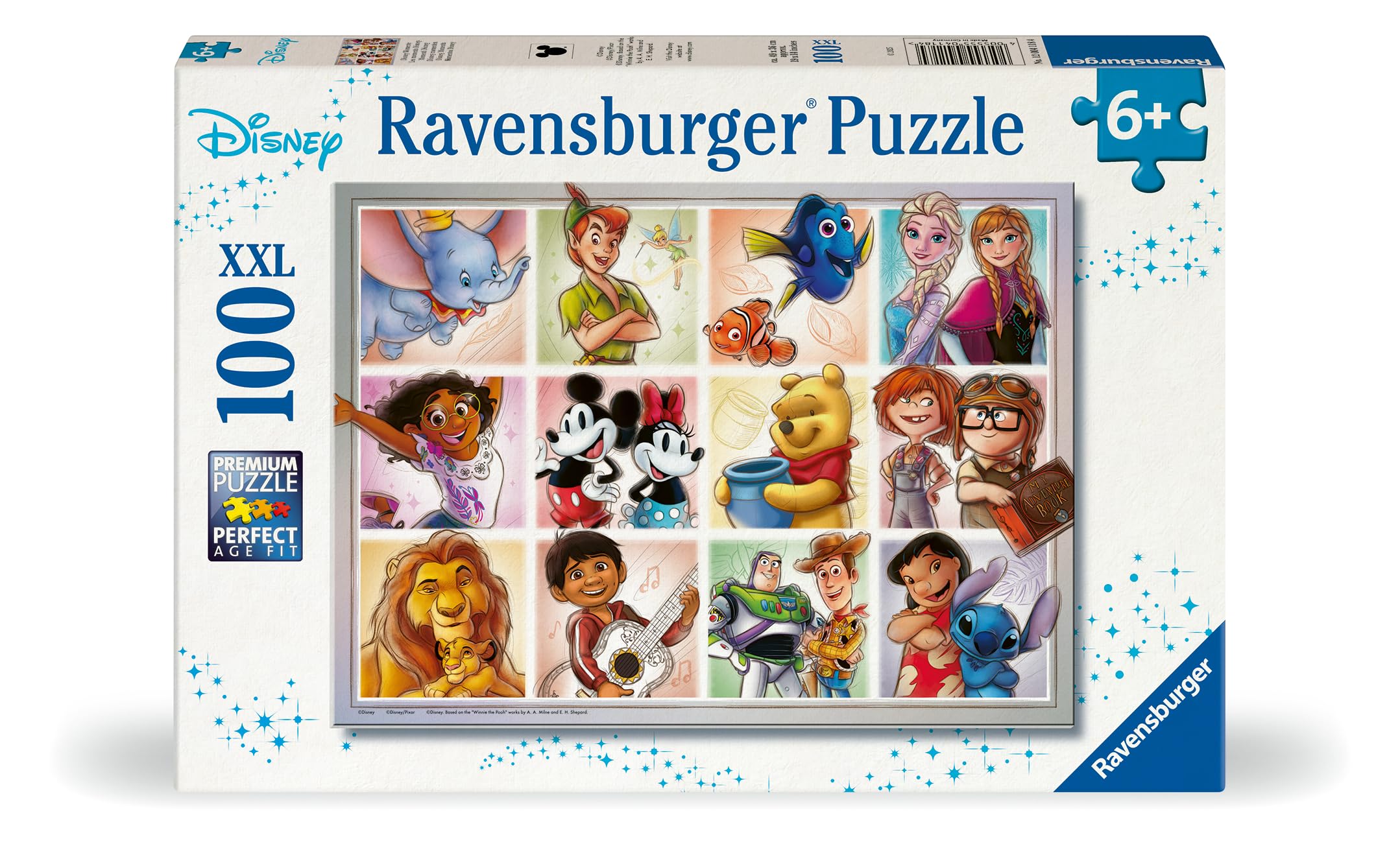 Ravensburger Disney multicharacter XXL 100-piece puzzle, pack shot, ideal gift for kids.