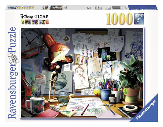 Ravensburger Disney Pixar The Artist's Desk puzzle pieces, 1000 unique shapes for smooth, frustration-free fitting