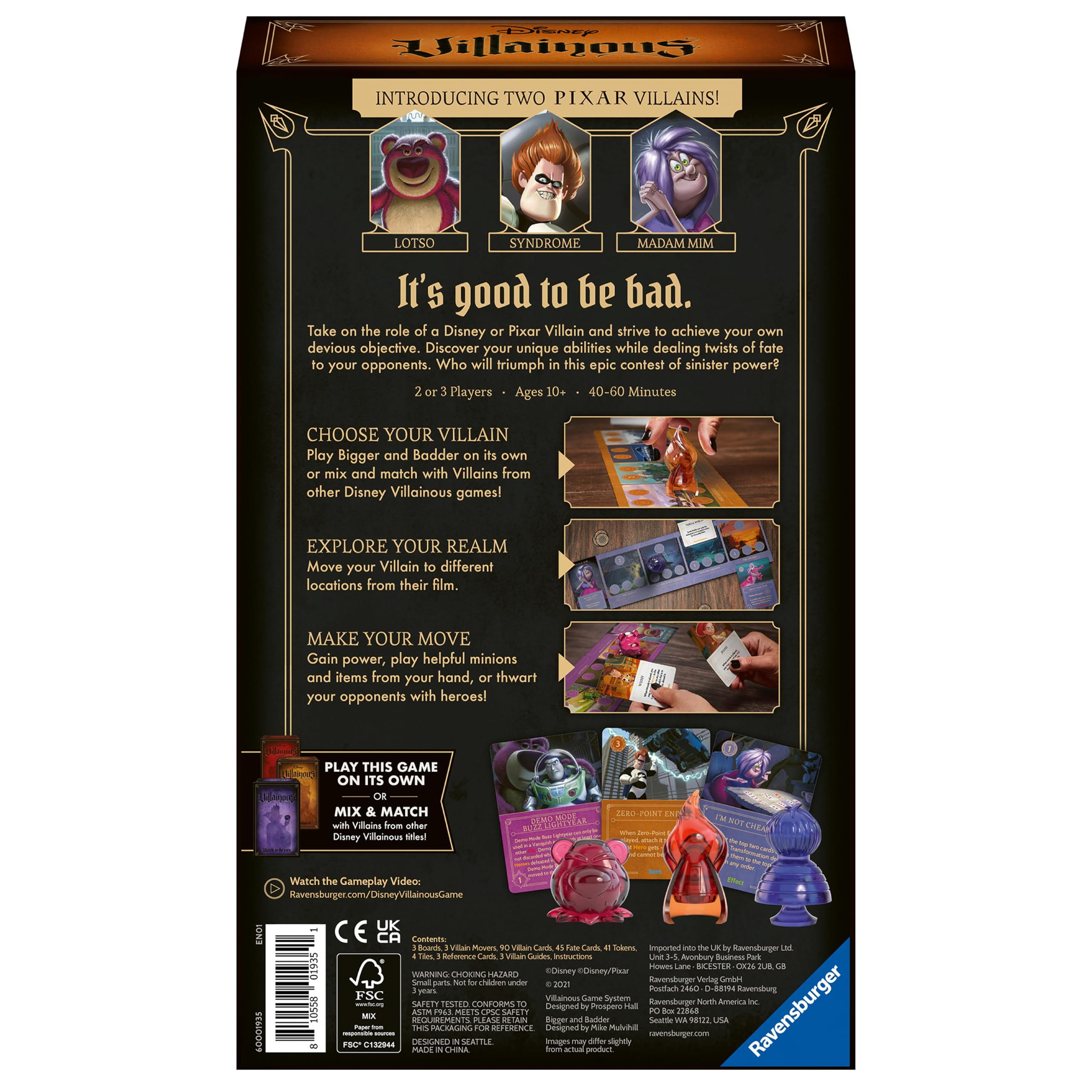 Dynamic game play scene from Ravensburger Disney Villainous Bigger and Badder for 2-3 players
