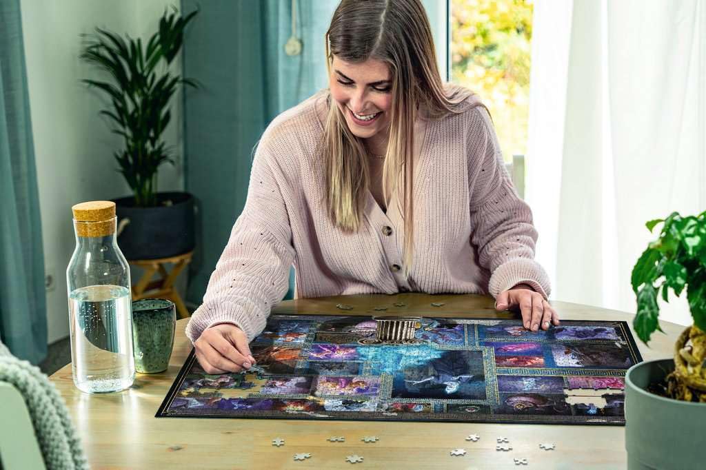 Blue-toned Disney Villainous Hades puzzle design for adults