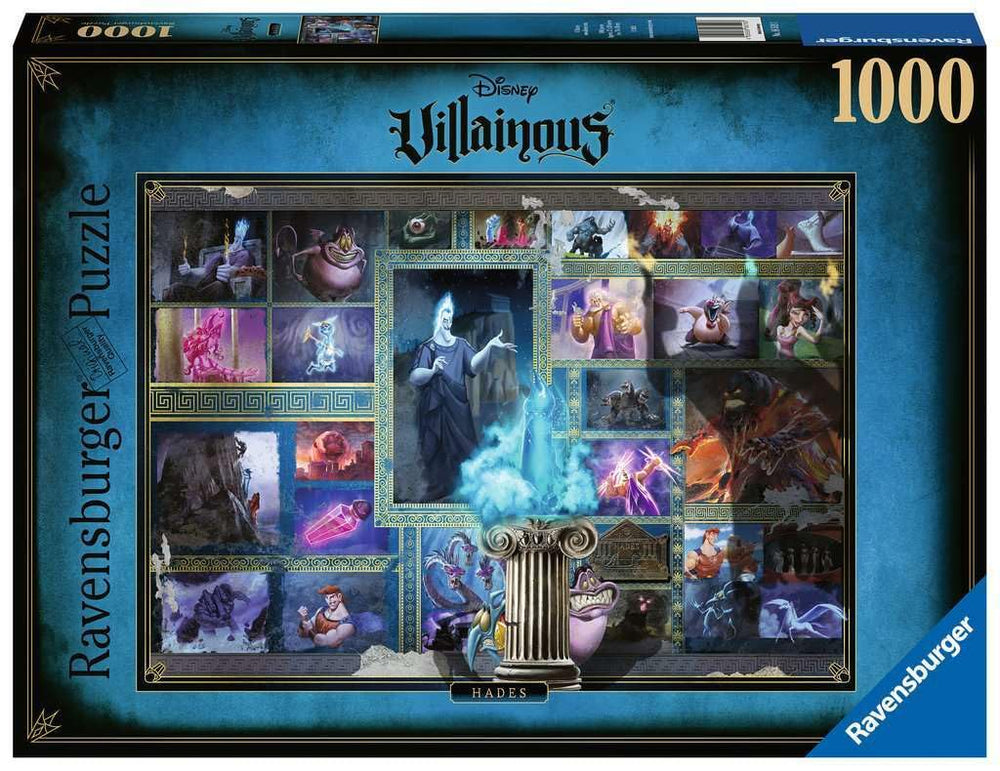 Ravensburger Disney Villainous Hades puzzle box front with blue artwork