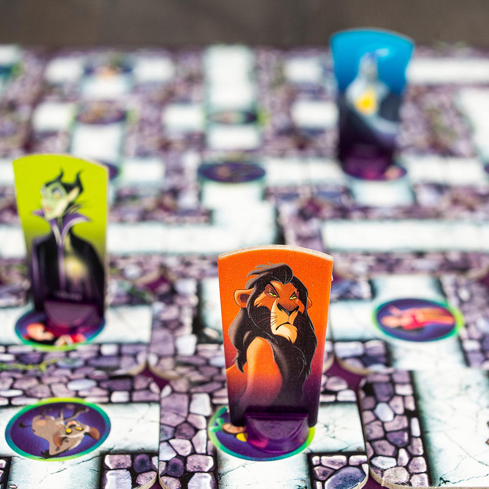 Ravensburger Disney Villains Labyrinth playing pieces ready for quick setup.