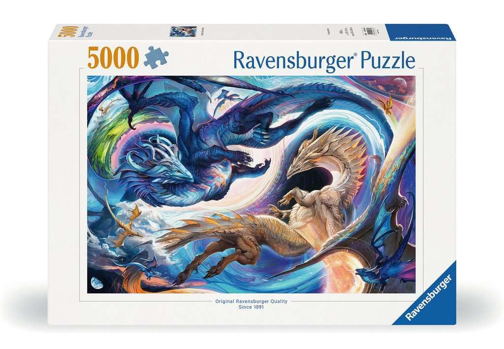 Ravensburger Dragons Day and Night puzzle scene for immersive fantasy solving.