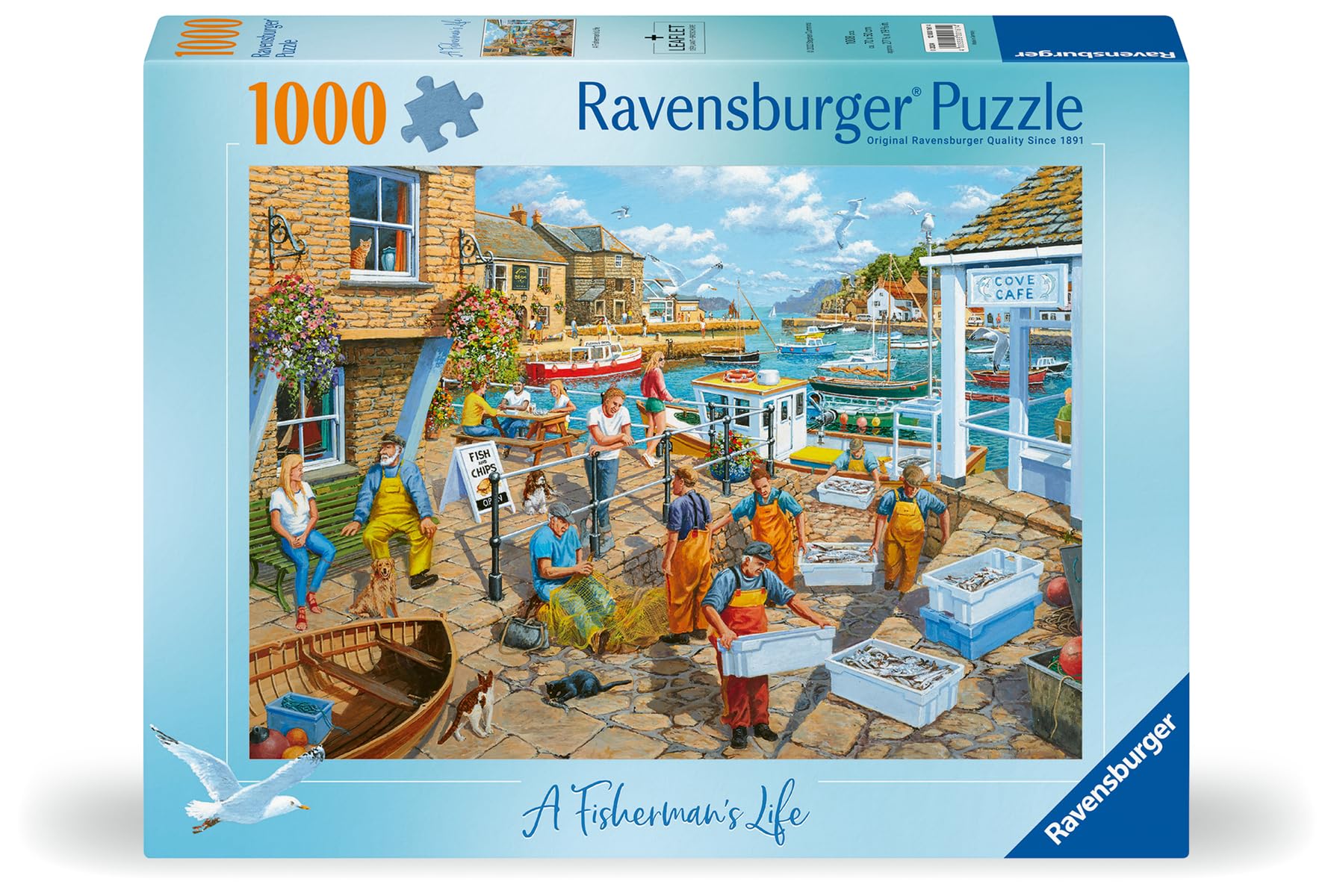 Ravensburger Fisherman's Life puzzle nets, buoys, and boats encourage mindful problem solving.