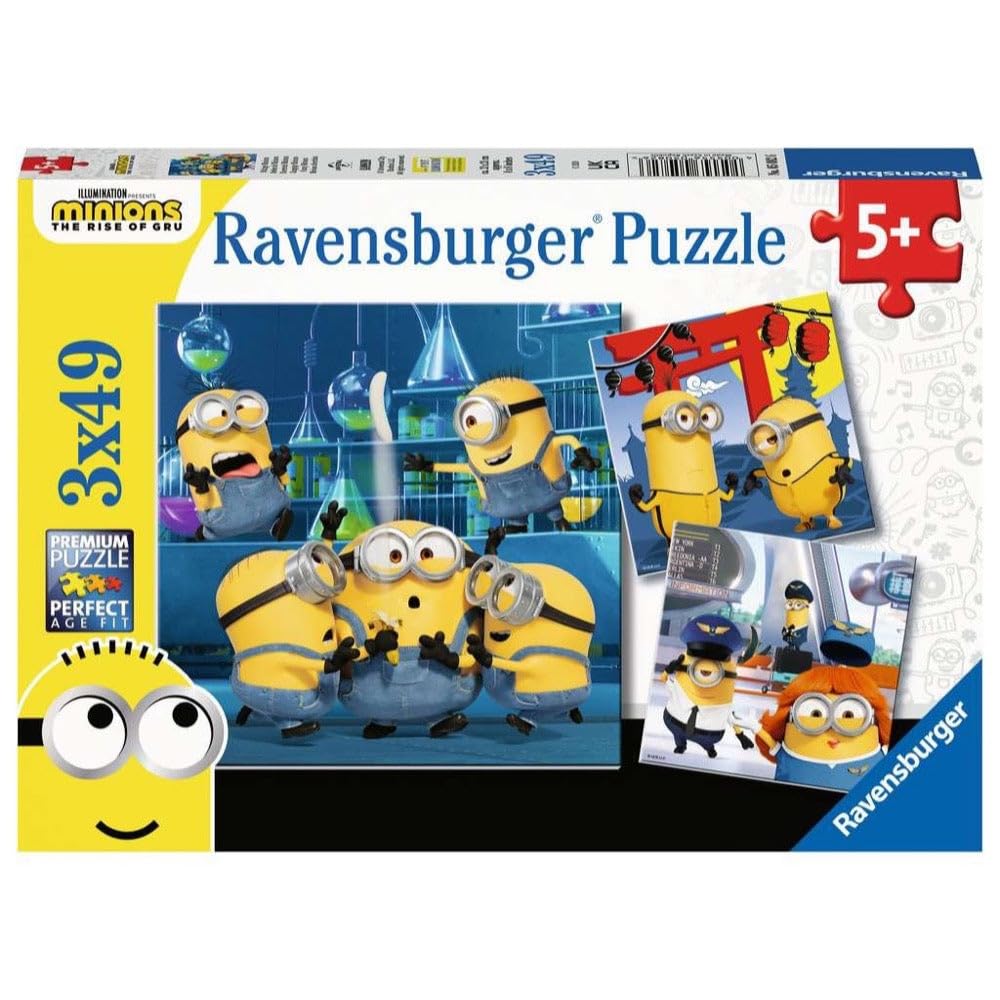 Ravensburger Funny Minions puzzle trio cover: engaging family activity for kids ages 5 and up.