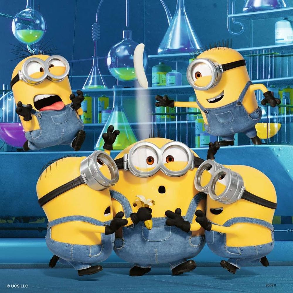 Ravensburger Funny Minions puzzle trio with full-size guide: helps kids learn assembly steps.