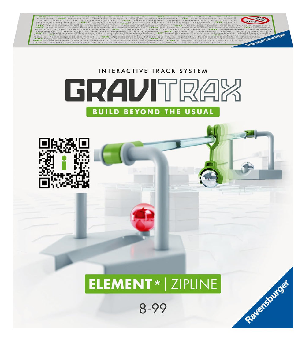 Ravensburger GraviTrax Element Zipline assembly enables long-distance connections on a scalable marble track