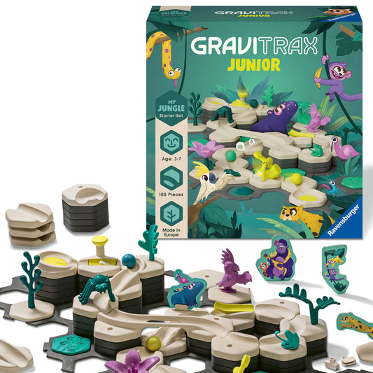 Ravensburger GraviTrax Junior Jungle scene for imaginative STEM play.