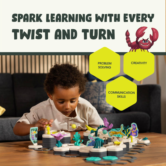 GraviTrax Junior XXL track layout demonstrates planning and problem-solving