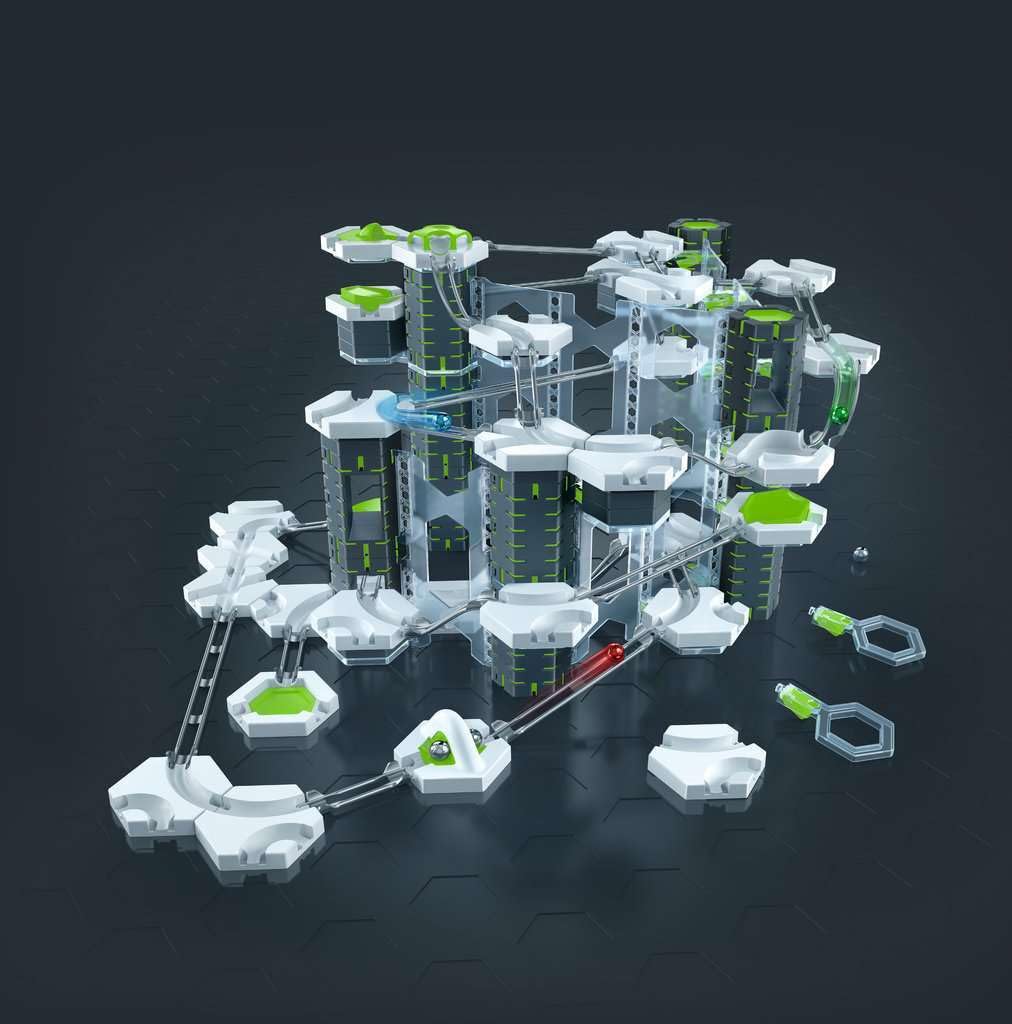Ravensburger GraviTrax Pro balconies add levels for dramatic marble runs.