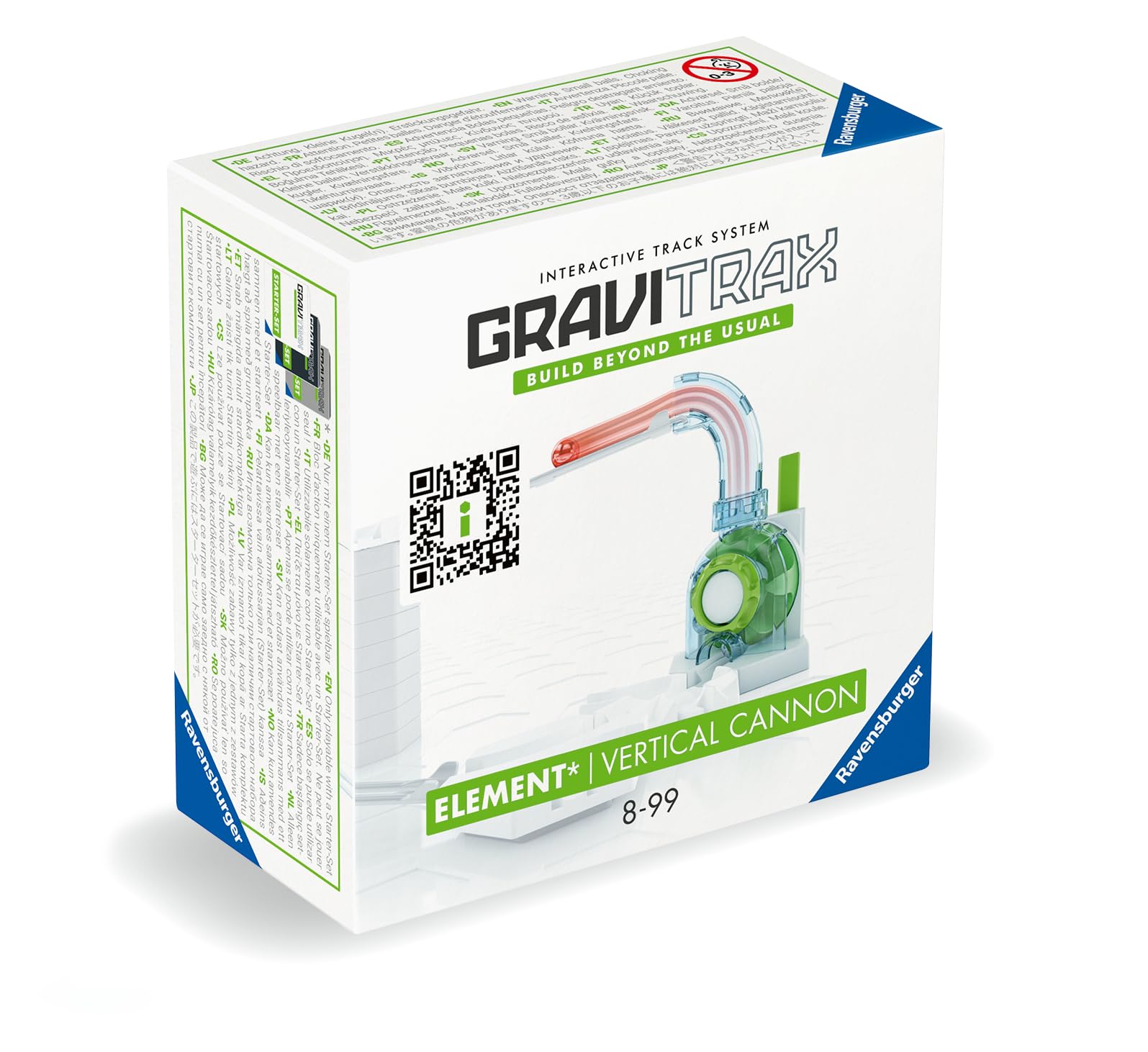 Ravensburger GraviTrax Vertical Cannon in action accelerating marbles upward.