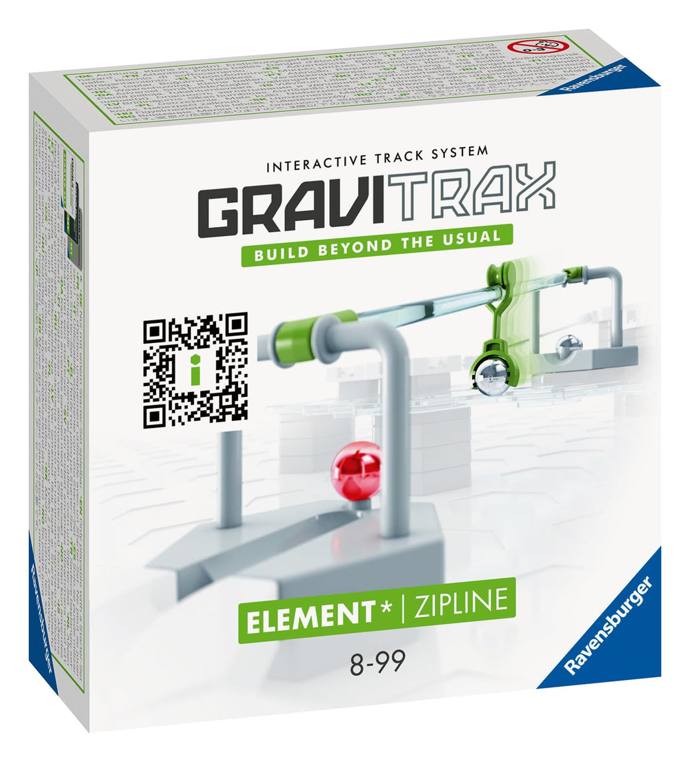 Ravensburger GraviTrax Zipline gondola in motion demonstrates speed and gravity-driven action