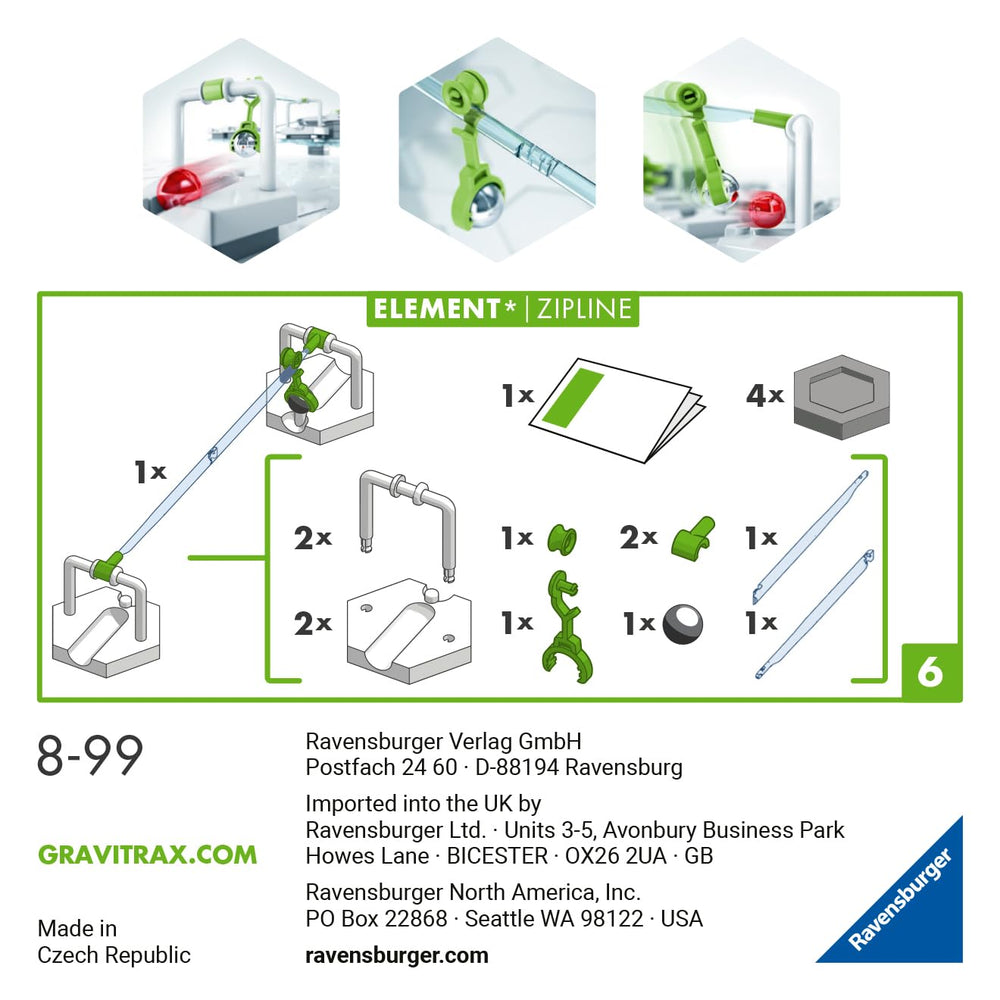 Ravensburger GraviTrax Element Zipline overcomes height differences with a gradient