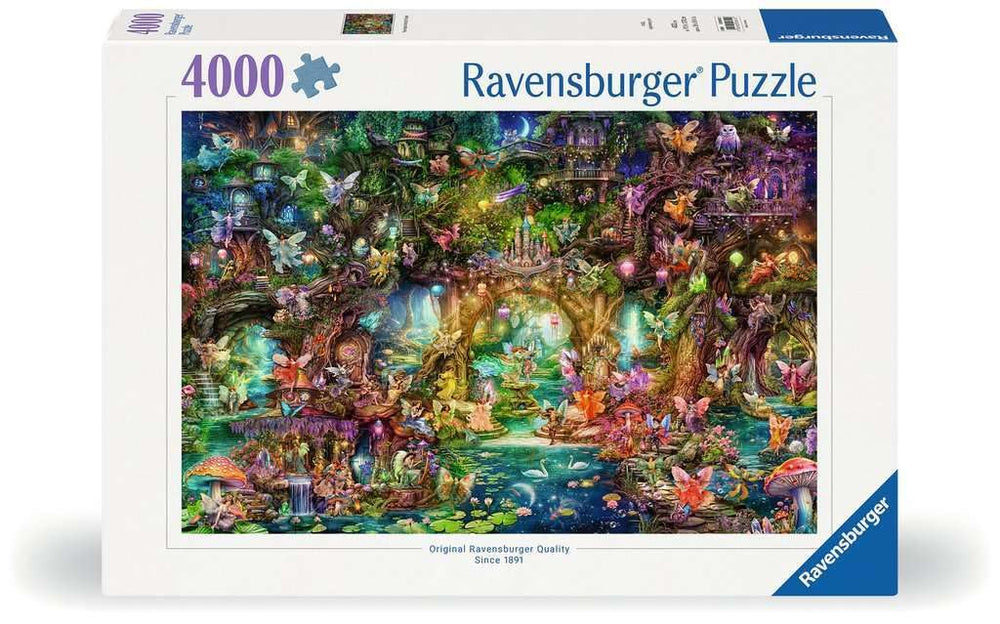 Ravensburger Hidden World of Fairies puzzle cover showing vivid fantasy scene for adults' relaxing challenge