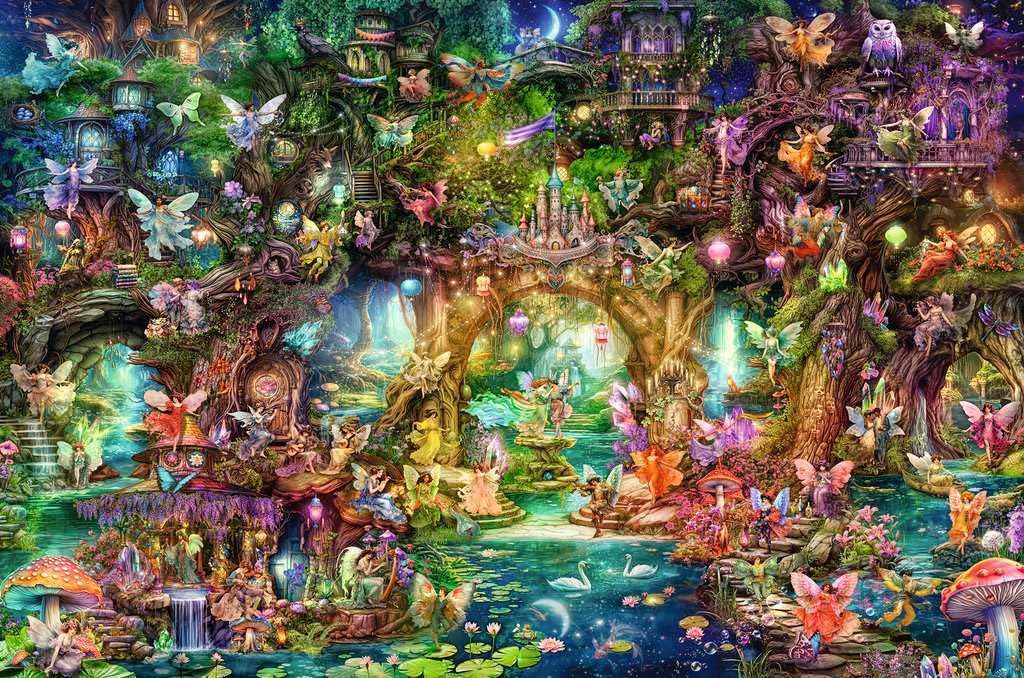 Ravensburger Hidden World of Fairies forest detail enhances color-rich joy during mindful puzzling