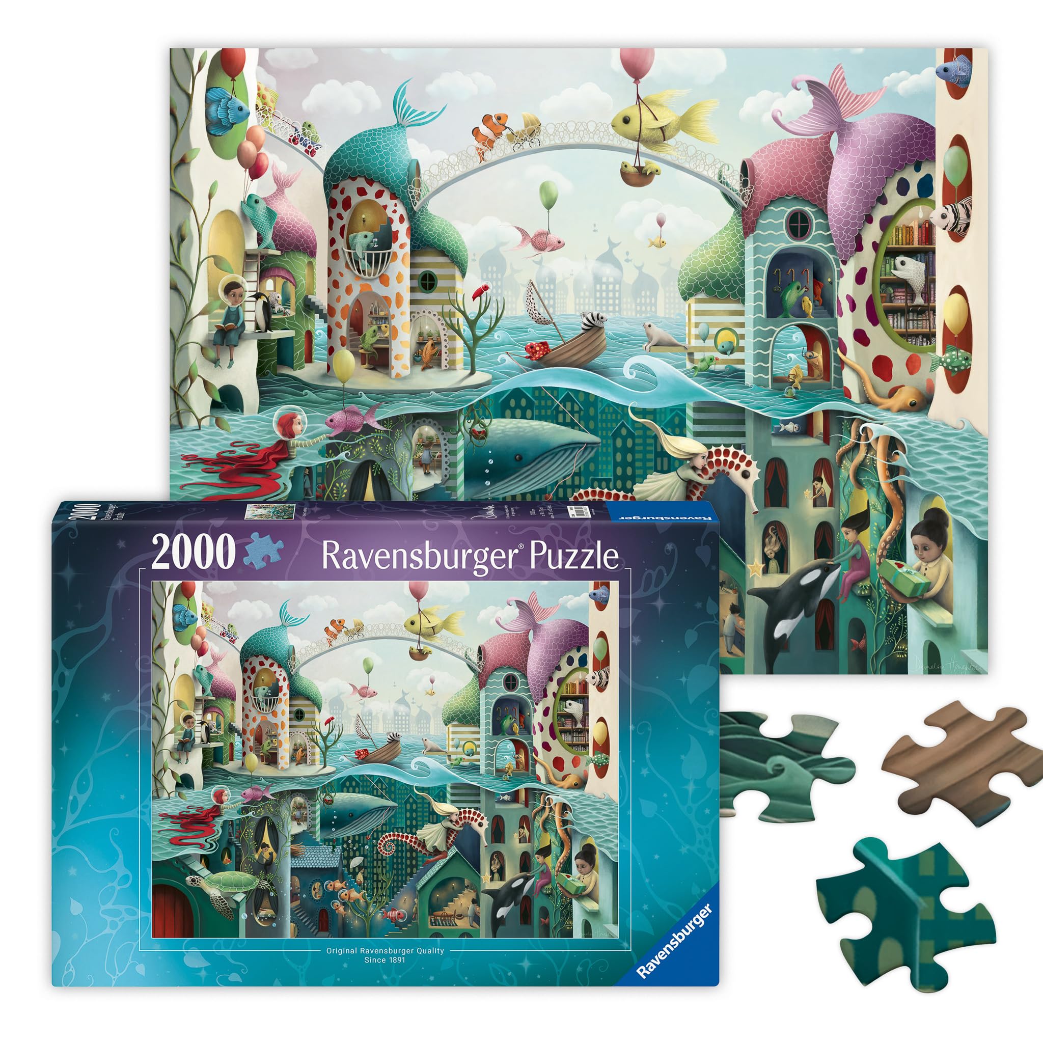 Ravensburger If Fish Could Walk 2000-piece puzzle cover, whimsical underwater scene for screen-free relaxation