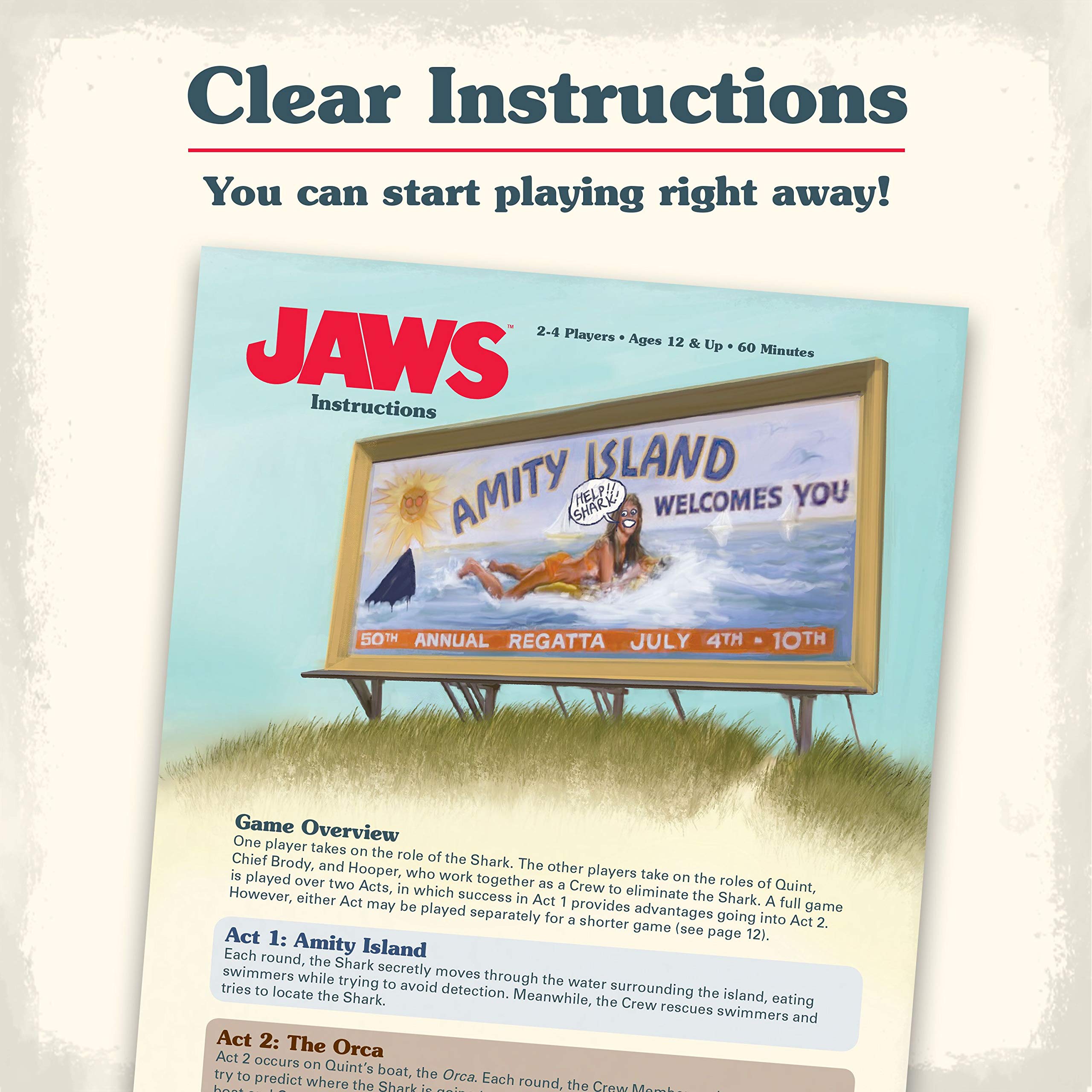 Ravensburger Jaws board game act-setup icons help players learn the structure quickly.