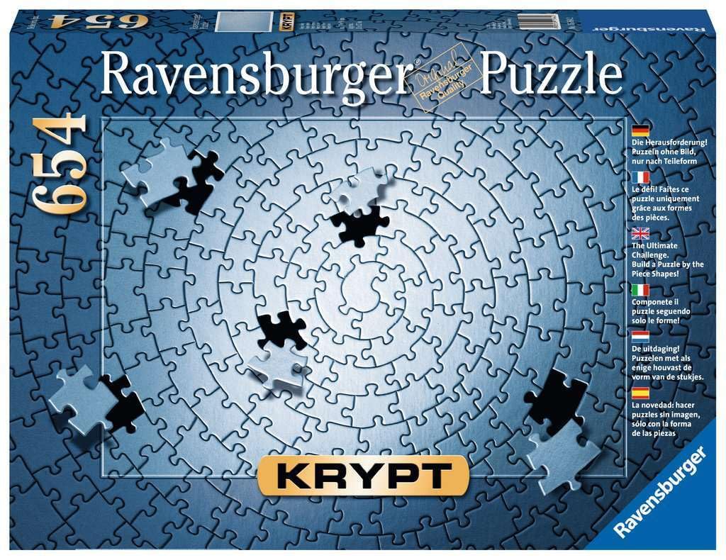 Ravensburger Krypt Silver puzzle close-up spiral-cut shapes for a challenging solo session