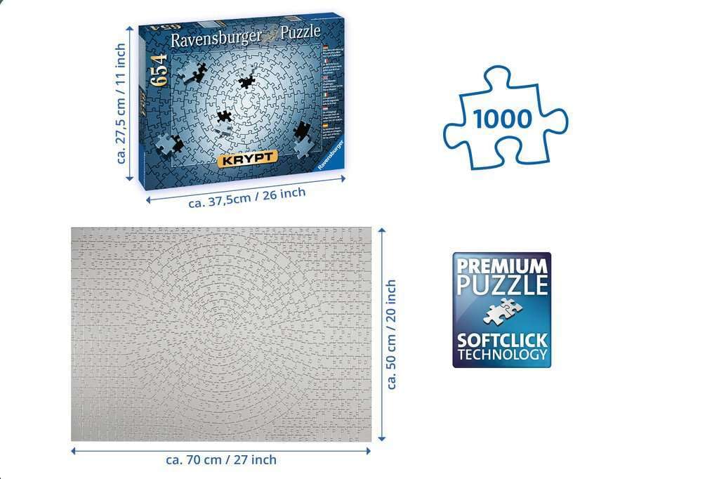 Ravensburger Krypt Silver puzzle finished size 27 by 20 inches for a spacious layout