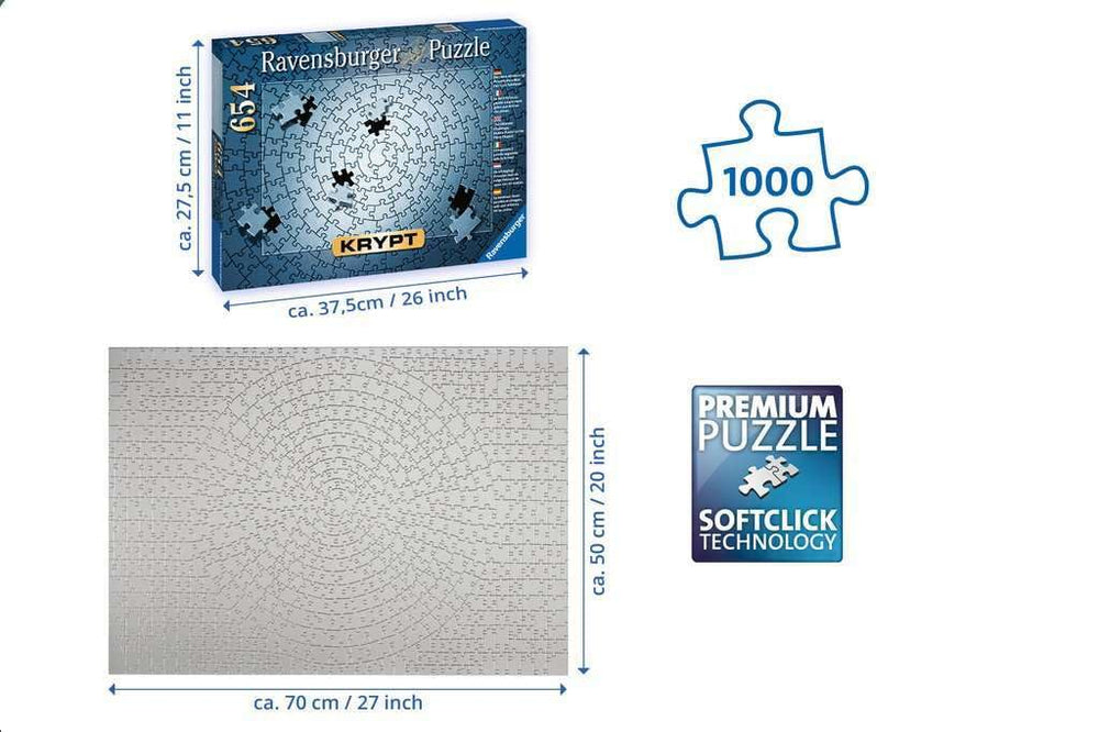 Ravensburger Krypt Silver puzzle finished size 27 by 20 inches for a spacious layout