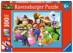 Ravensburger Lets-a-go Super Mario 100-piece puzzle cover featuring Mario and friends for family fun.
